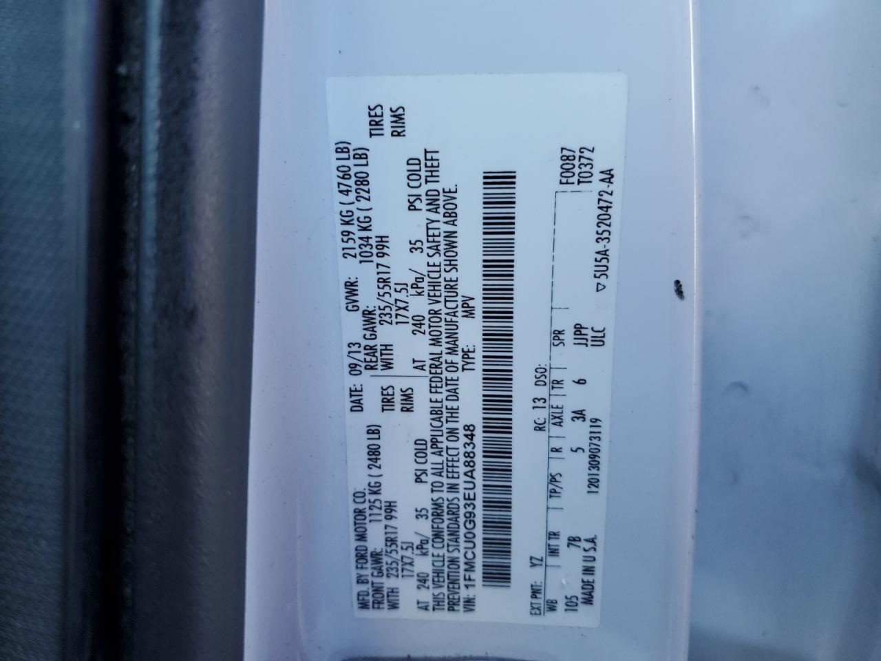 2014 Ford Escape Se VIN: 1FMCU0G93EUA88348 Lot: 92202235