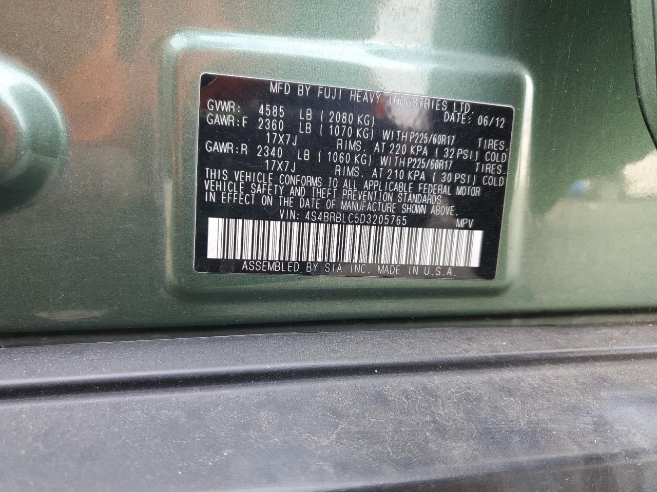 2013 Subaru Outback 2.5I Limited VIN: 4S4BRBLC5D3205765 Lot: 93015605