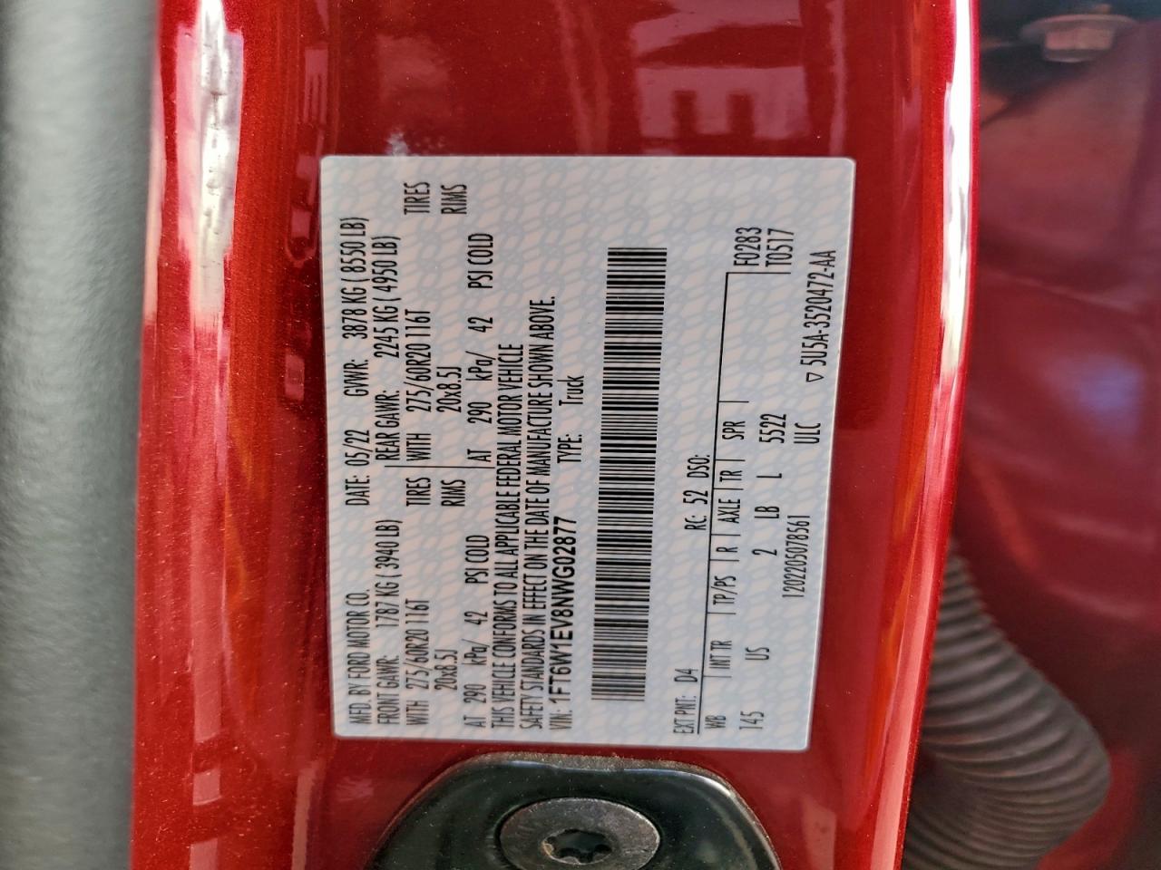 2022 Ford F150 Lightning Pro VIN: 1FT6W1EV8NWG02877 Lot: 93786585