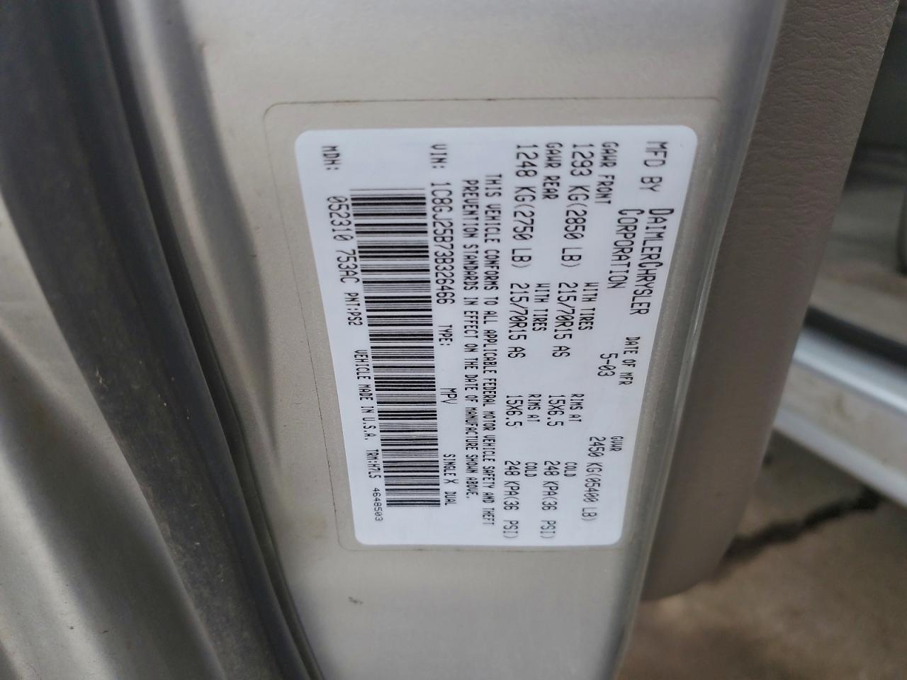 2003 Chrysler Voyager VIN: 1C8GJ25B73B326466 Lot: 93878595