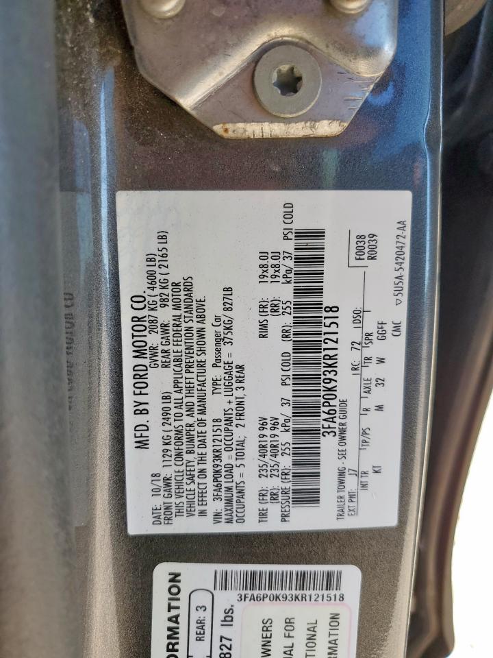 2019 Ford Fusion Titanium VIN: 3FA6P0K93KR121518 Lot: 90662445