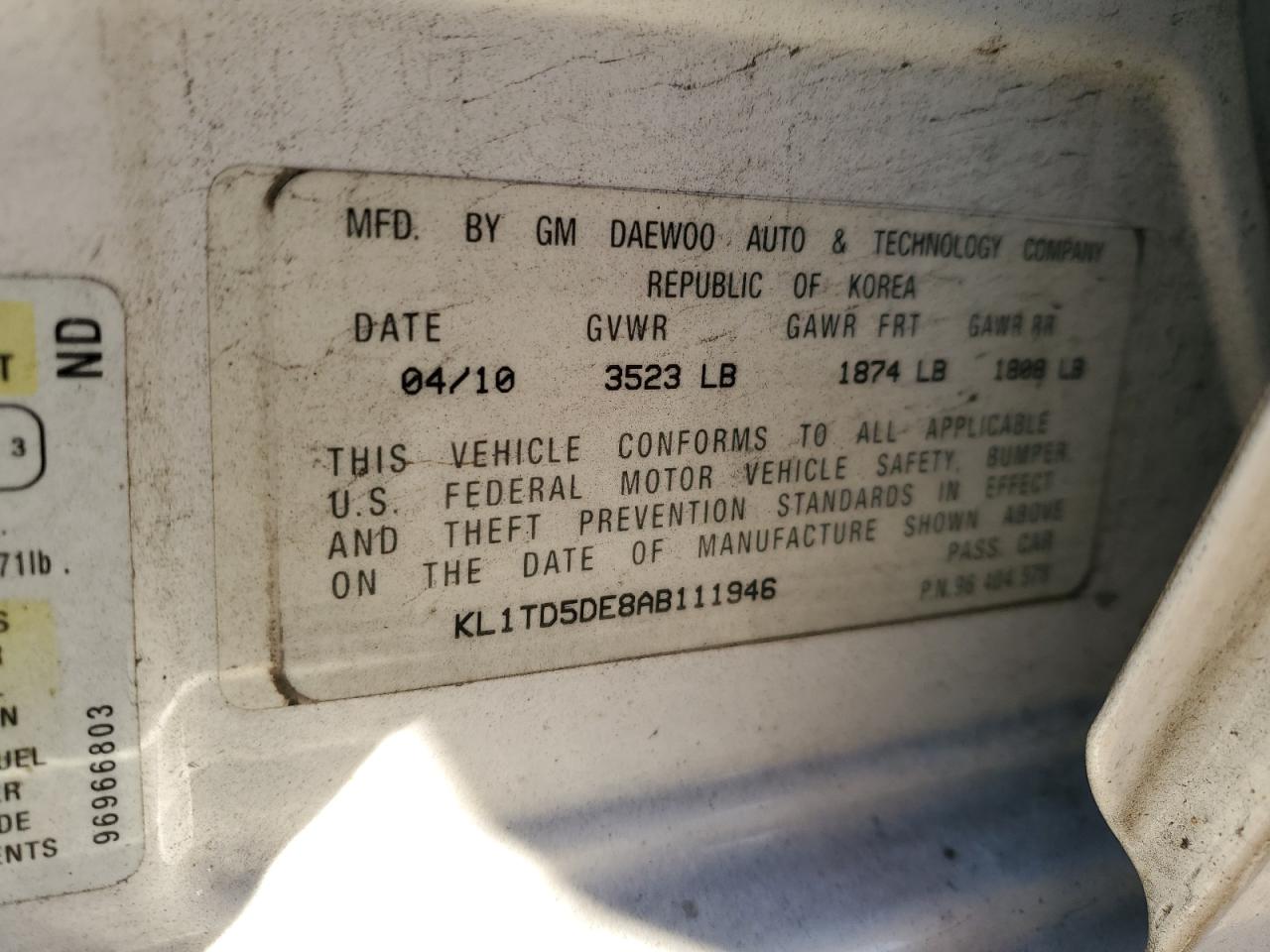 2010 Chevrolet Aveo Ls VIN: KL1TD5DE8AB111946 Lot: 92922485