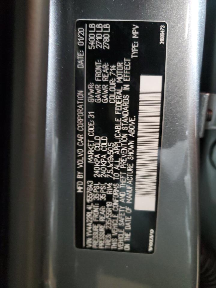 2020 Volvo Xc60 T6 Inscription VIN: YV4A22RL4L1557643 Lot: 93448725