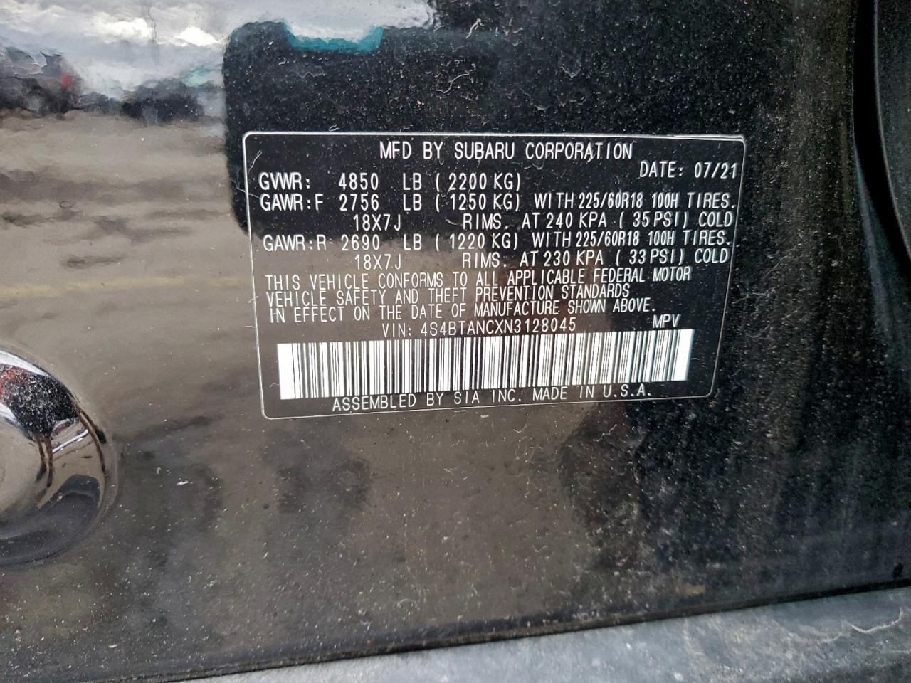 2022 Subaru Outback Limited VIN: 4S4BTANCXN3128045 Lot: 94448225