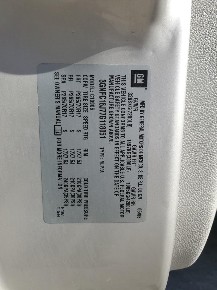 2007 Chevrolet Suburban C1500 VIN: 3GNFC16J77G118051 Lot: 91598025