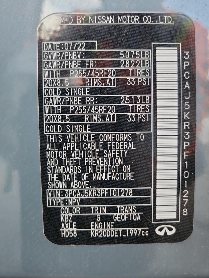 2023 Infiniti Qx55 Essential VIN: 3PCAJ5KR3PF101278 Lot: 92863515