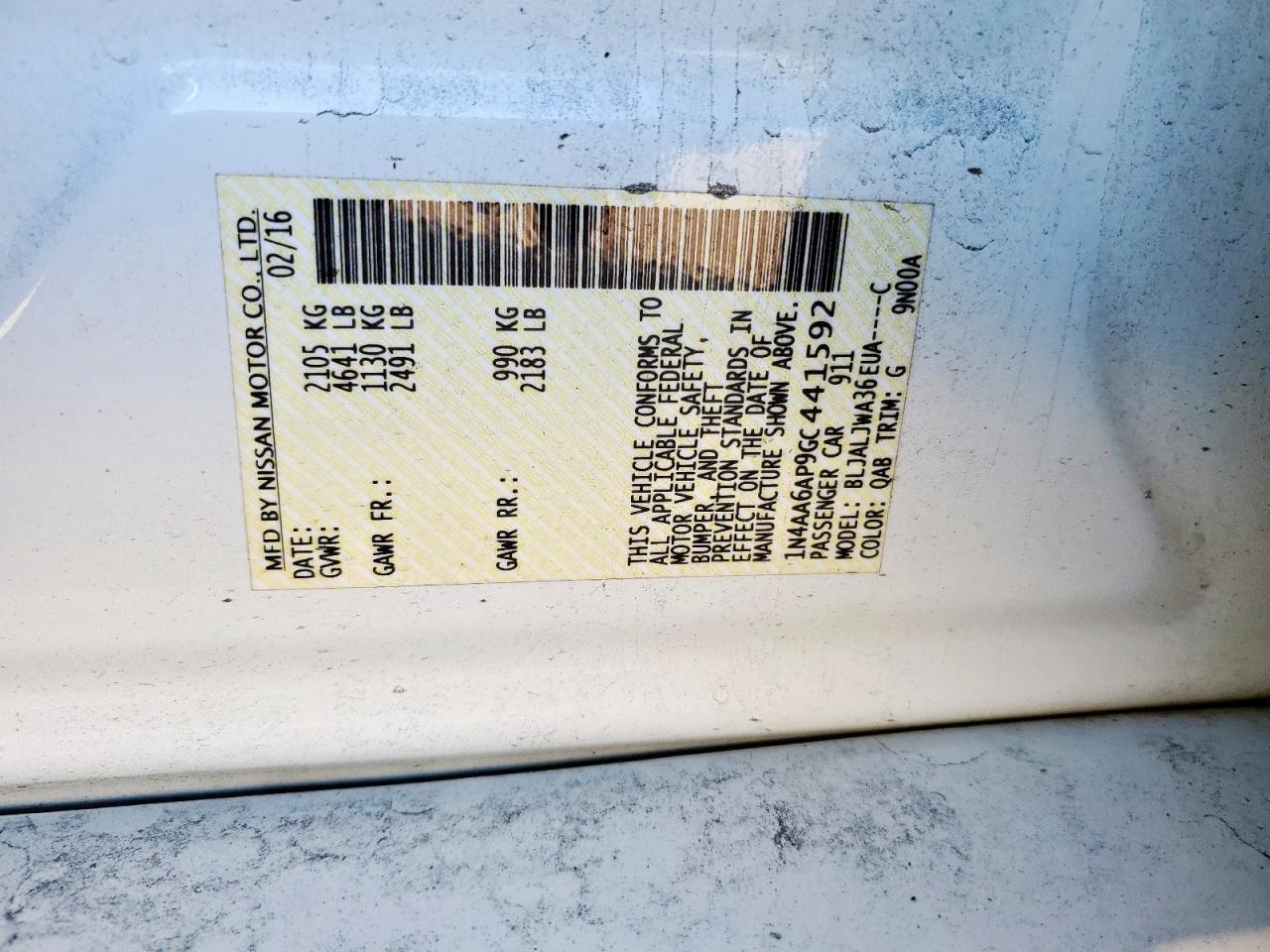 2016 Nissan Maxima 3.5S VIN: 1N4AA6AP9GC441592 Lot: 90507765