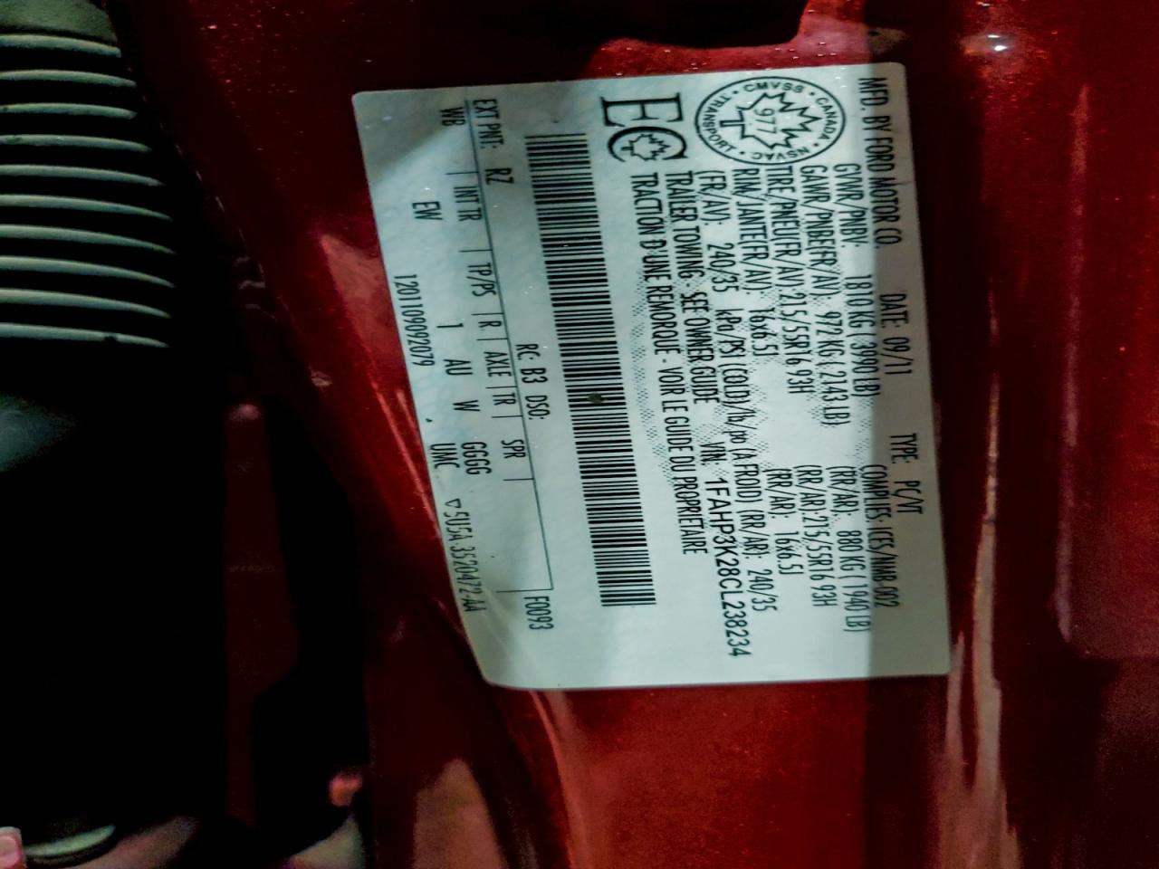 2012 Ford Focus Se VIN: 1FAHP3K28CL238234 Lot: 93018845