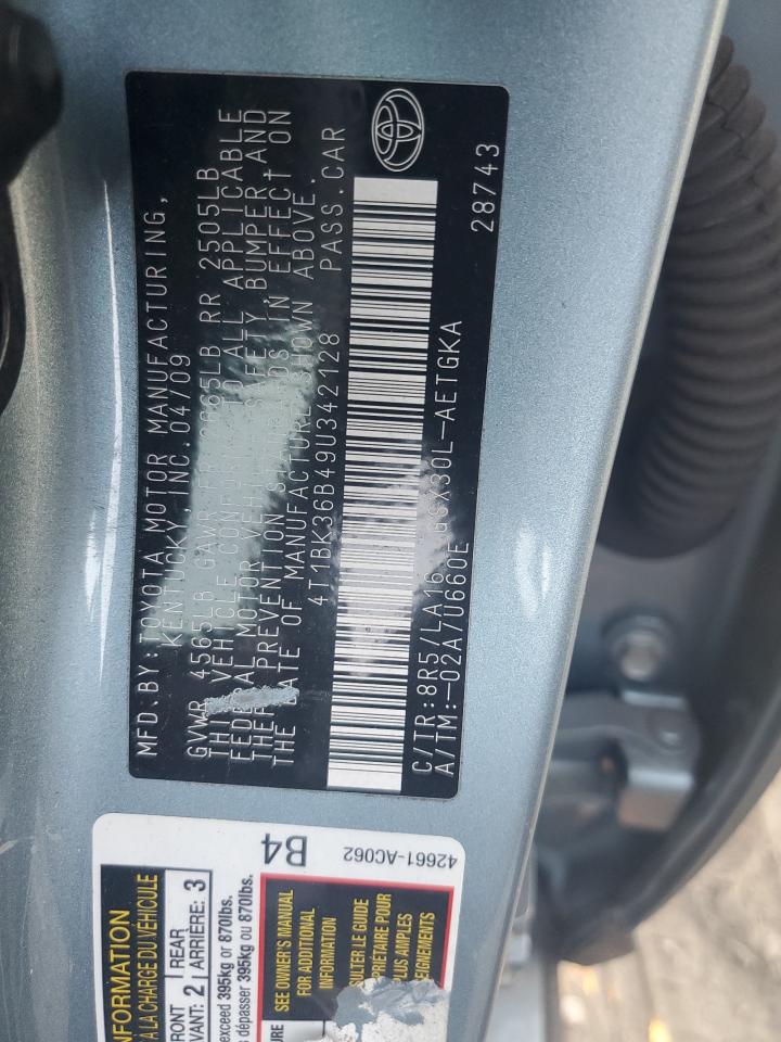 2009 Toyota Avalon Xl VIN: 4T1BK36B49U342128 Lot: 91277295