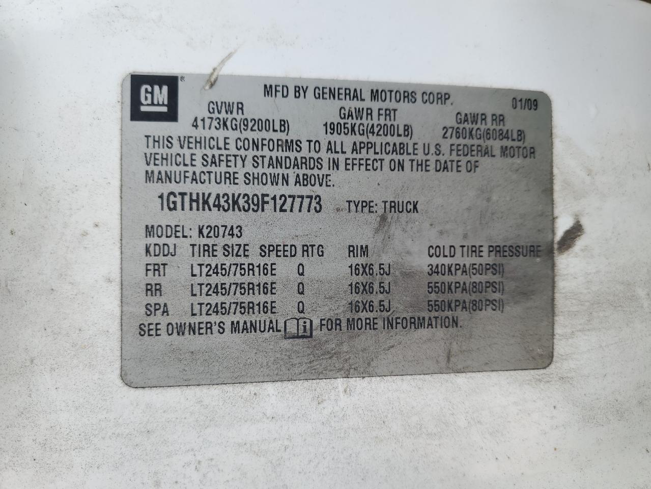 2009 GMC Sierra K2500 Heavy Duty VIN: 1GTHK43K39F127773 Lot: 92345915