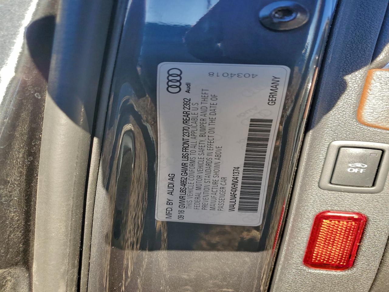 2017 Audi A4 Premium Plus VIN: WAULNAF4XHN041374 Lot: 94485815