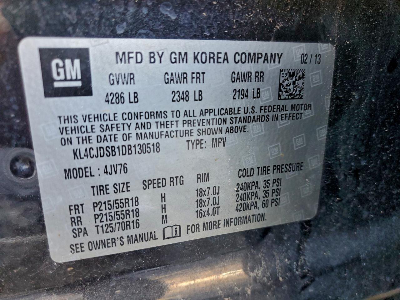 2013 Buick Encore Premium VIN: KL4CJDSB1DB130518 Lot: 94345565