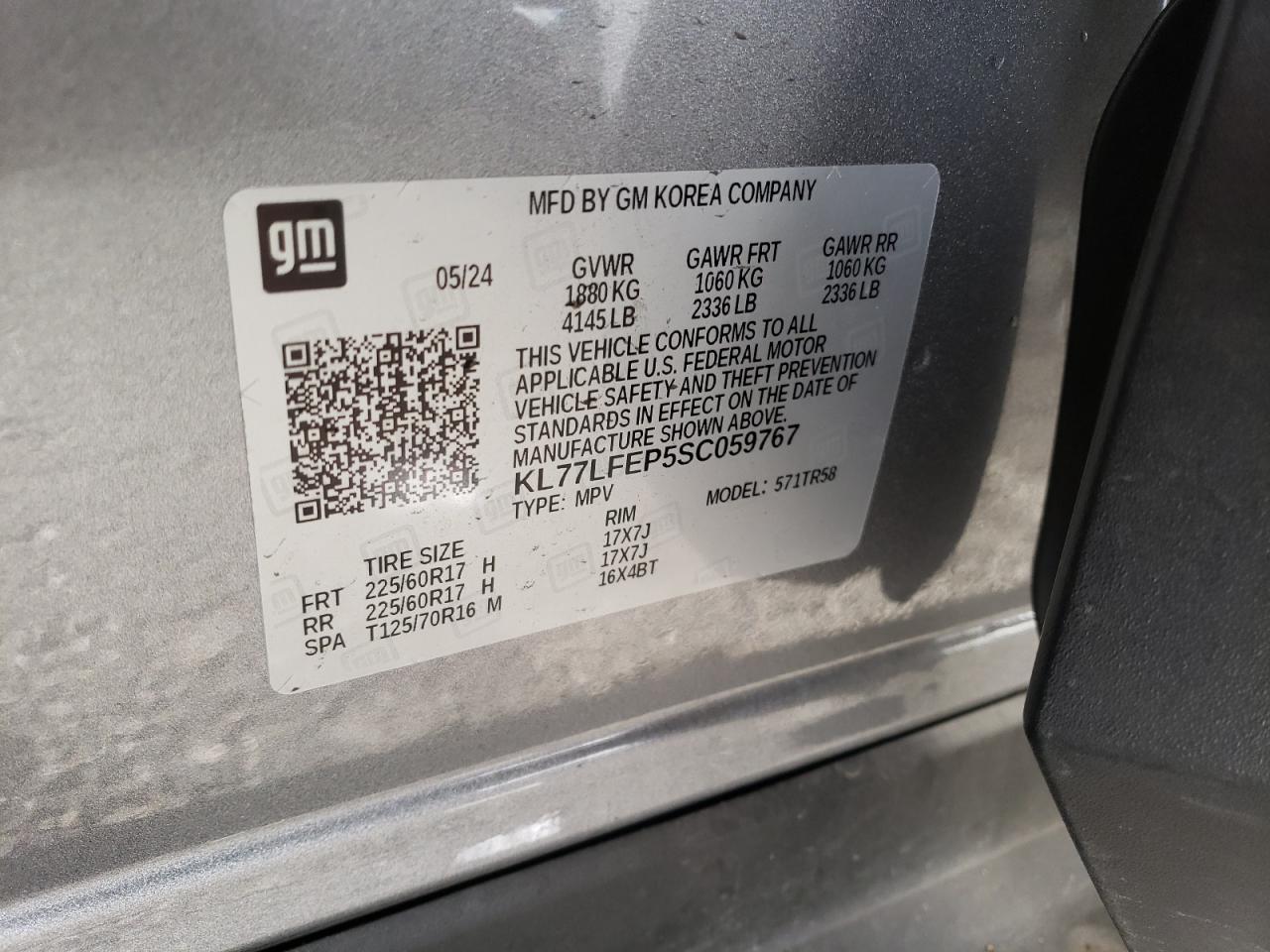 2025 Chevrolet Trax Ls VIN: KL77LFEP5SC059767 Lot: 92729235