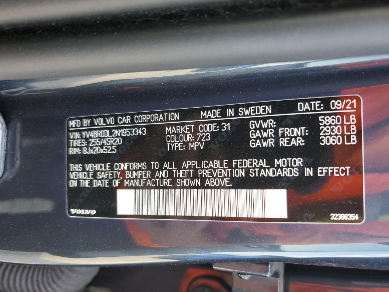 2022 Volvo Xc60 T8 Recharge Inscription VIN: YV4BR0DL2N1953343 Lot: 93404065