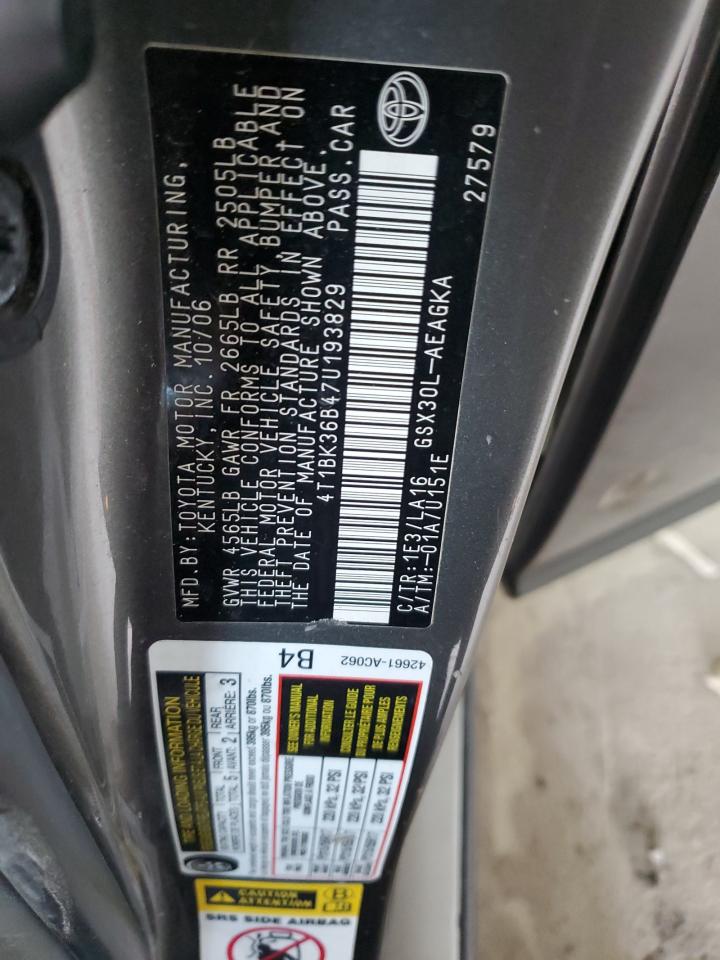 2007 Toyota Avalon Xl VIN: 4T1BK36B47U193829 Lot: 91288955