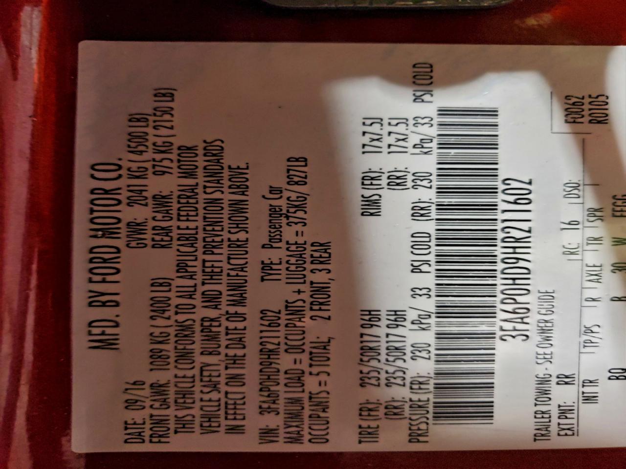 2017 Ford Fusion Se VIN: 3FA6P0HD9HR211602 Lot: 93942175