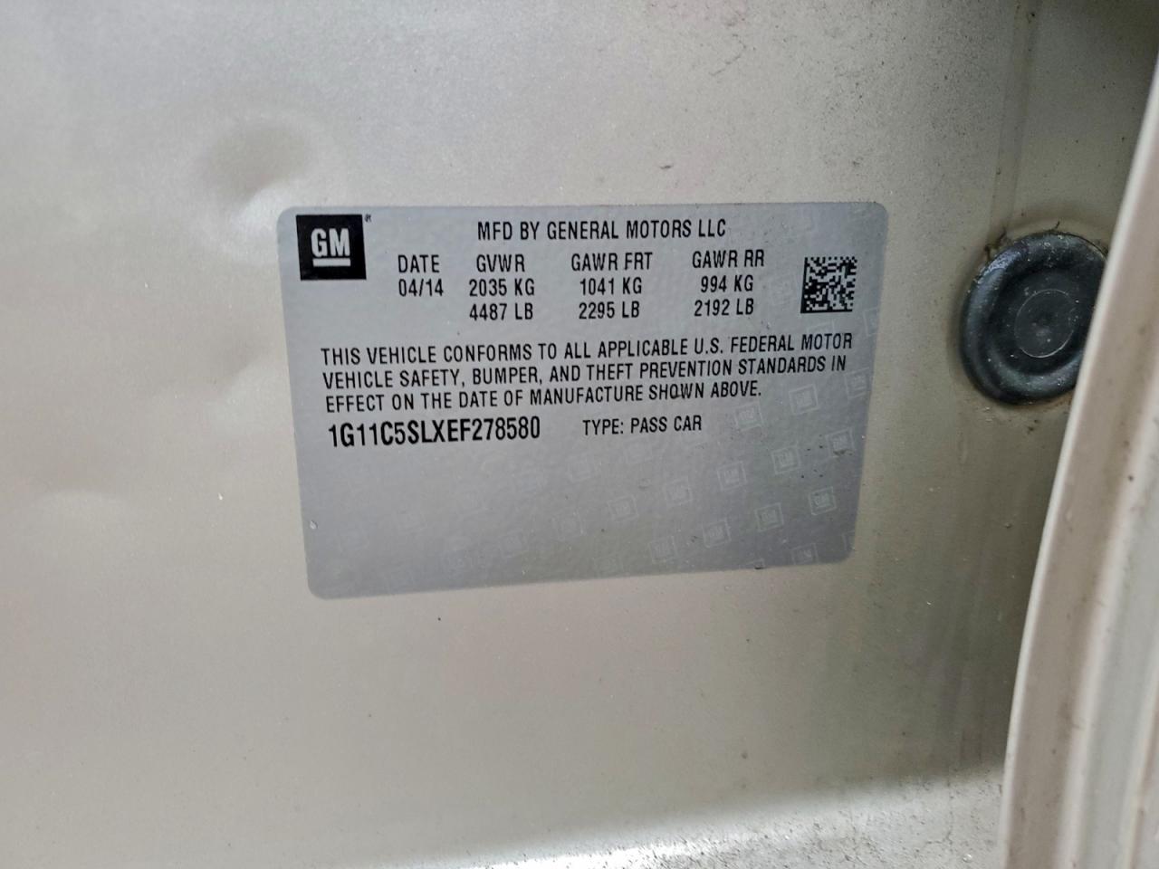 2014 Chevrolet Malibu 1Lt VIN: 1G11C5SLXEF278580 Lot: 93972085