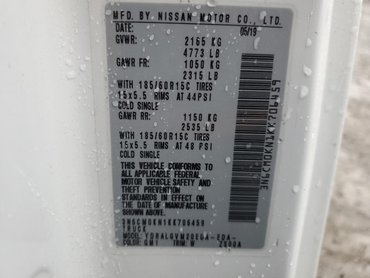 2019 Nissan Nv200 2.5S VIN: 3N6CM0KN1KK706459 Lot: 93157305