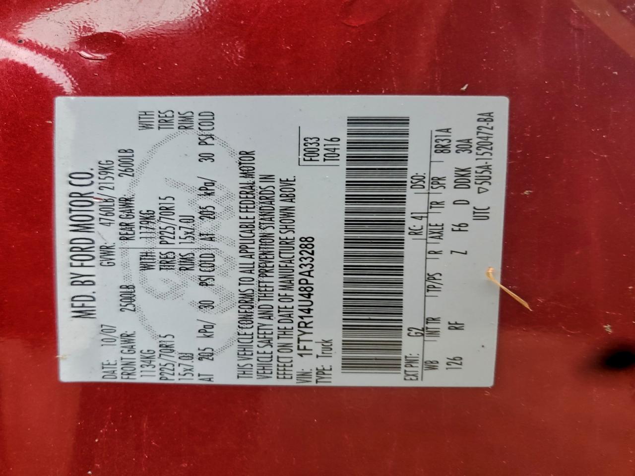 2008 Ford Ranger Super Cab VIN: 1FTYR14U48PA33288 Lot: 94243375