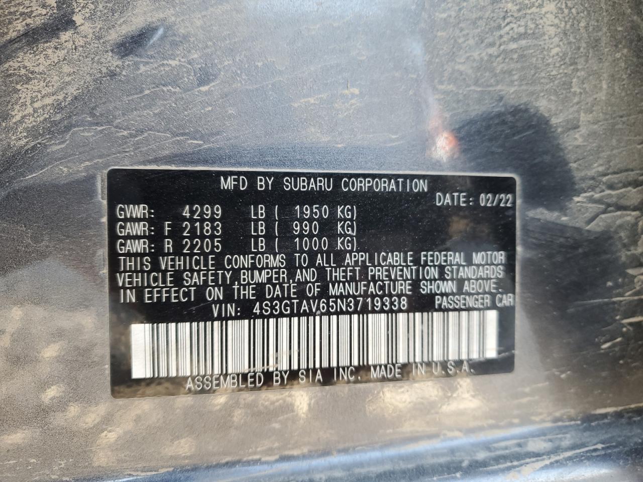 2022 Subaru Impreza Premium VIN: 4S3GTAV65N3719338 Lot: 92442945