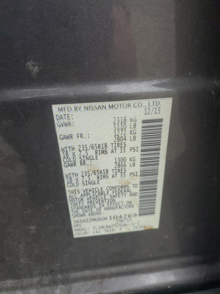 2016 Nissan Murano S VIN: 5N1AZ2MG6GN104269 Lot: 92037785