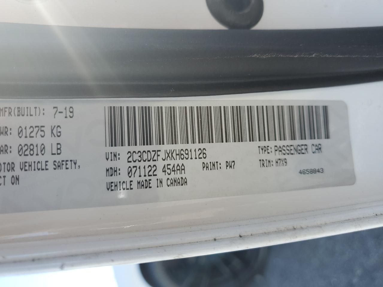 2019 Dodge Challenger R/T Scat Pack VIN: 2C3CDZFJXKH691126 Lot: 92027415