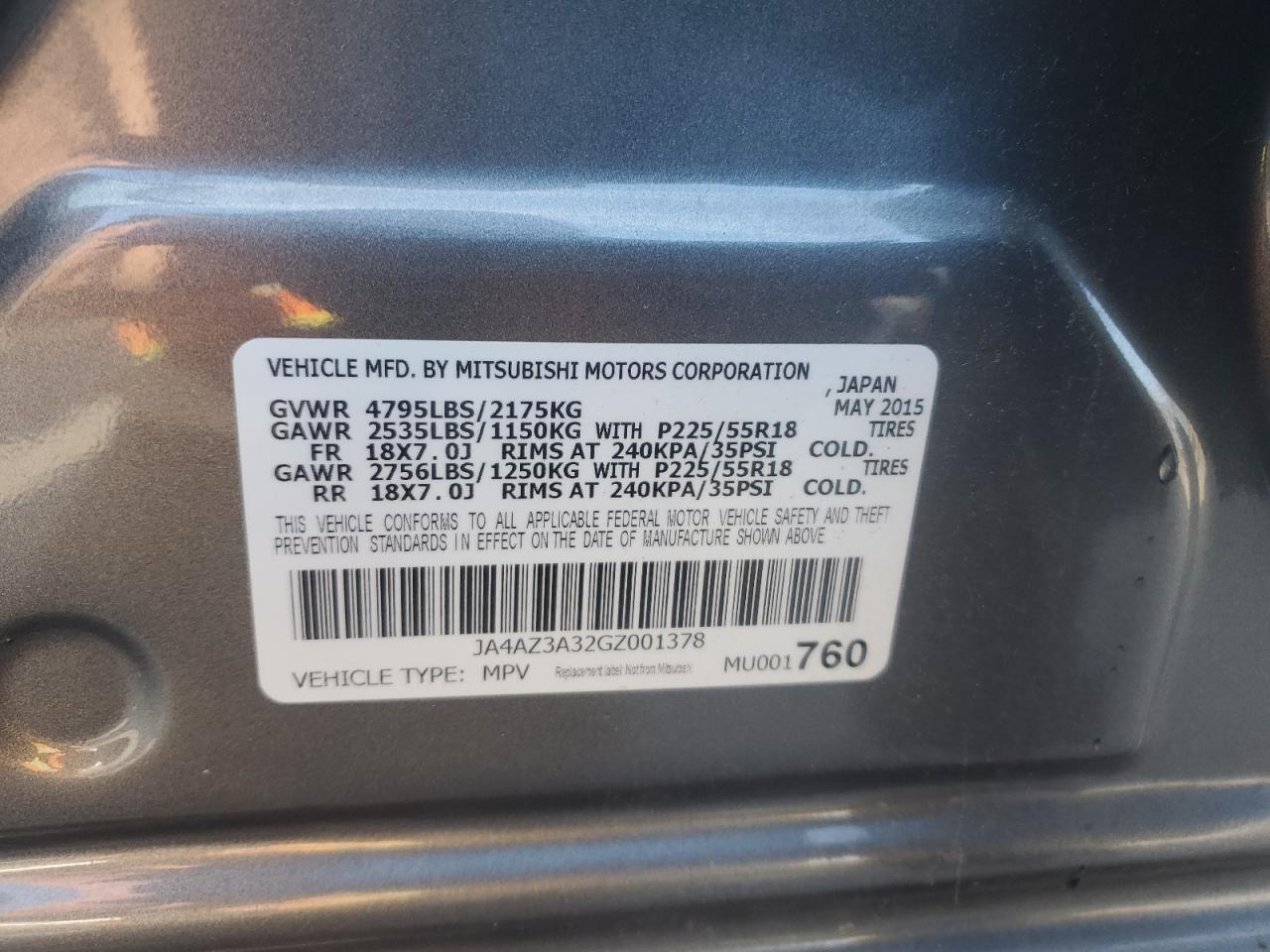 2016 Mitsubishi Outlander Se VIN: JA4AZ3A32GZ001378 Lot: 93844385