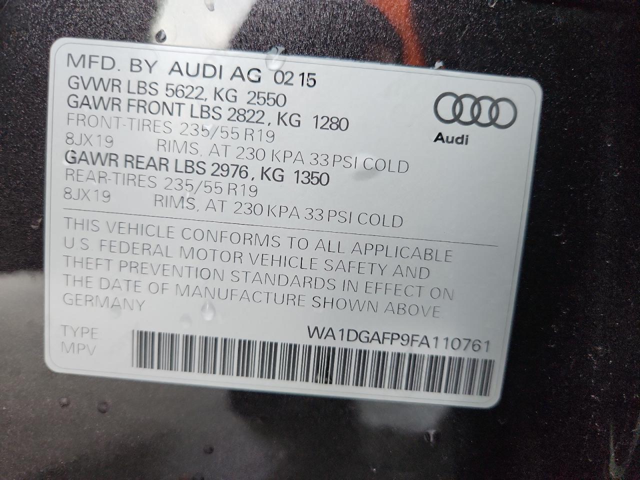 2015 Audi Q5 Premium Plus VIN: WA1DGAFP9FA110761 Lot: 92241525