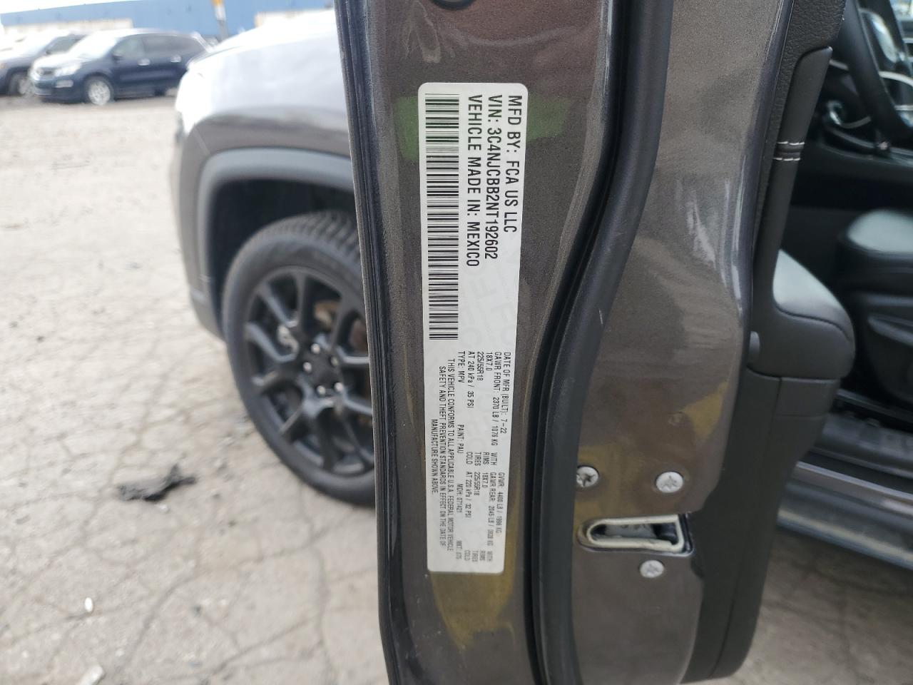 2022 Jeep Compass Latitude VIN: 3C4NJCBB2NT192602 Lot: 92129185