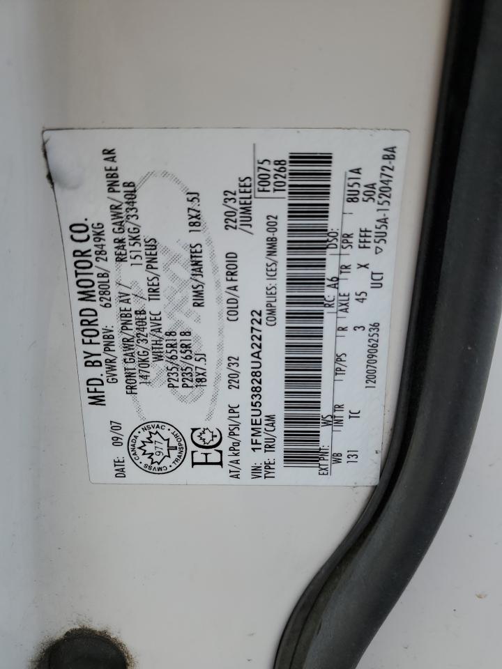 2008 Ford Explorer Sport Trac Limited VIN: 1FMEU53828UA22722 Lot: 92000305