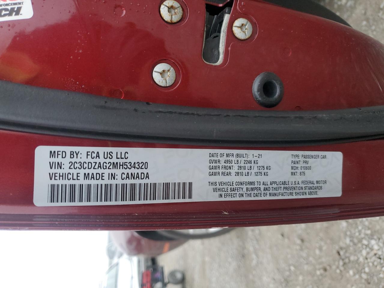 2021 Dodge Challenger Sxt VIN: 2C3CDZAG2MH534320 Lot: 93540145