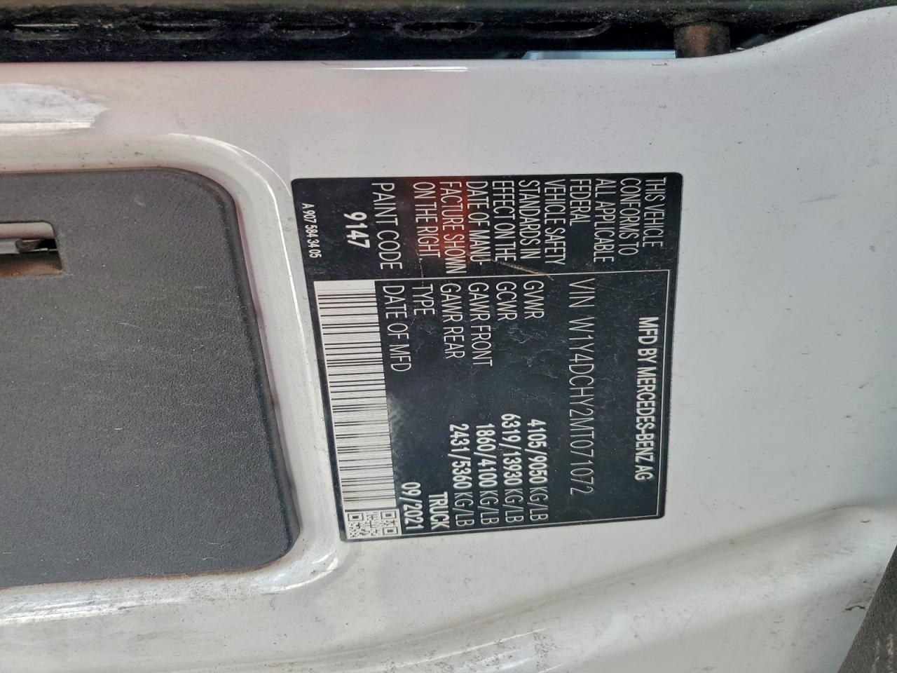 2021 Mercedes-Benz Sprinter 2500 VIN: W1Y4DCHY2MT071072 Lot: 94716275