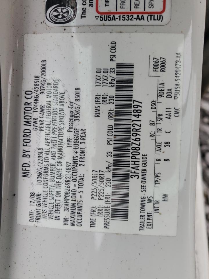 2009 Ford Fusion Sel VIN: 3FAHP08Z69R214897 Lot: 93249515