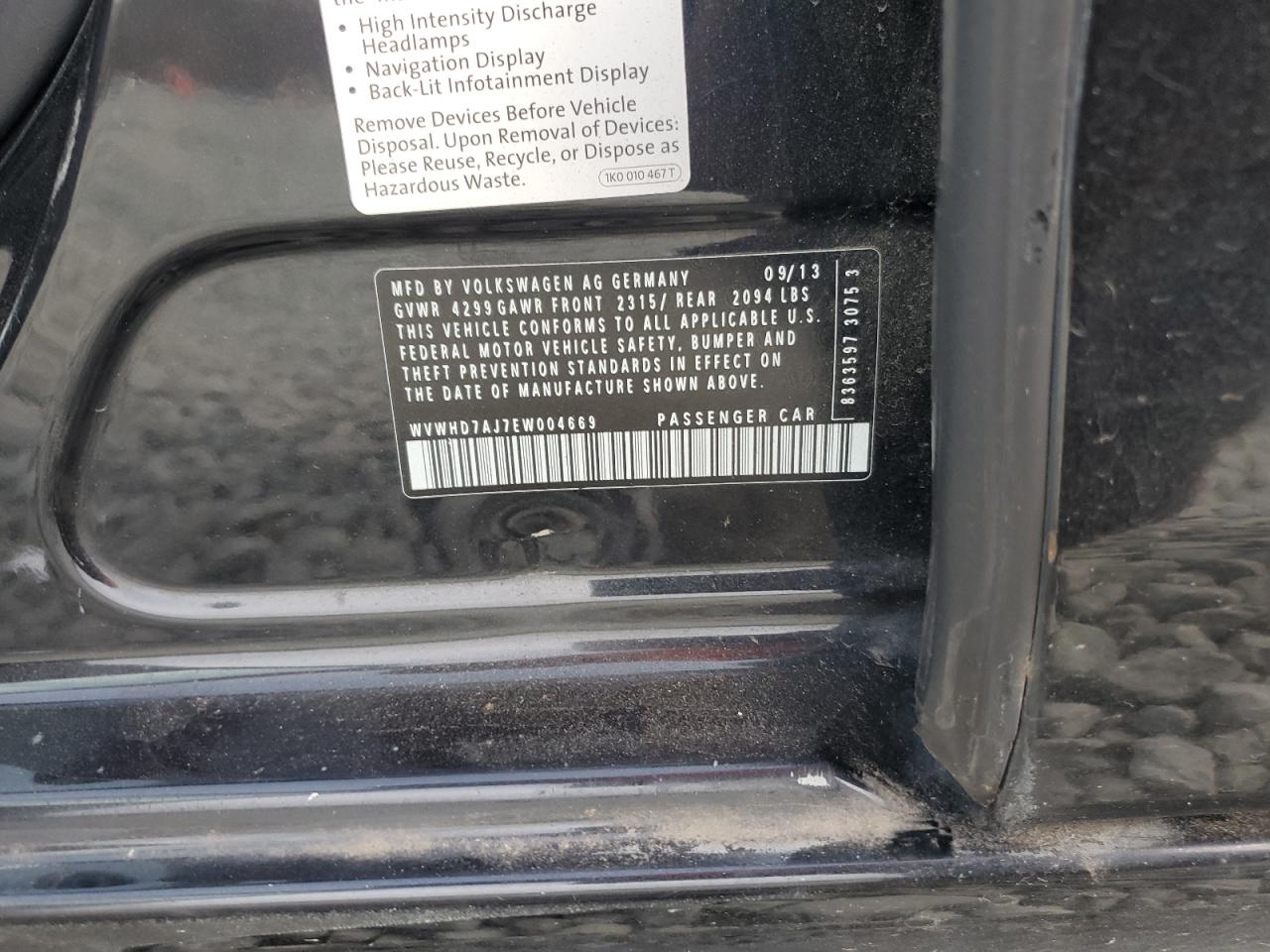 2014 Volkswagen Gti VIN: WVWHD7AJ7EW004669 Lot: 93386845