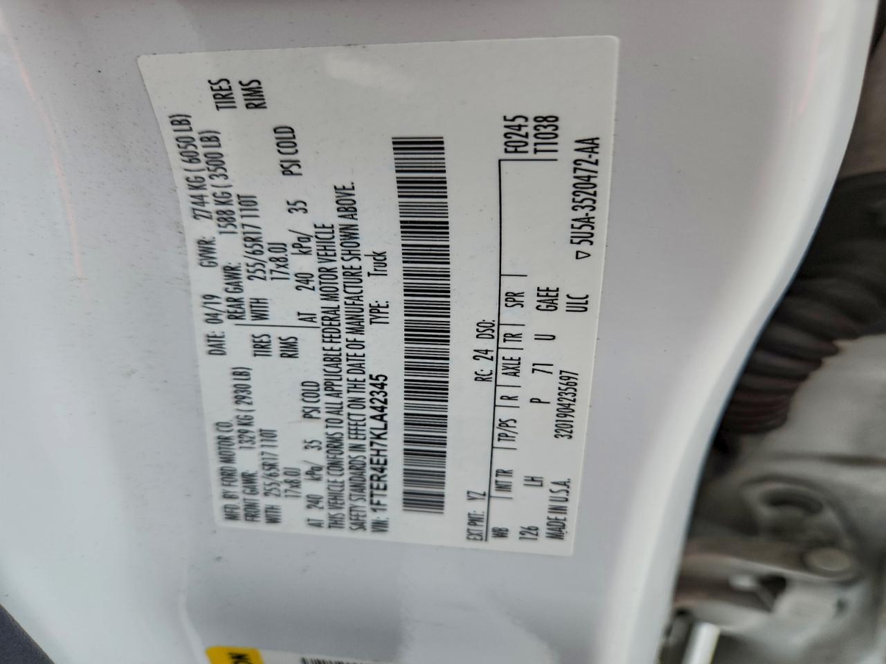 2019 Ford Ranger Xl VIN: 1FTER4EH7KLA42345 Lot: 93669305