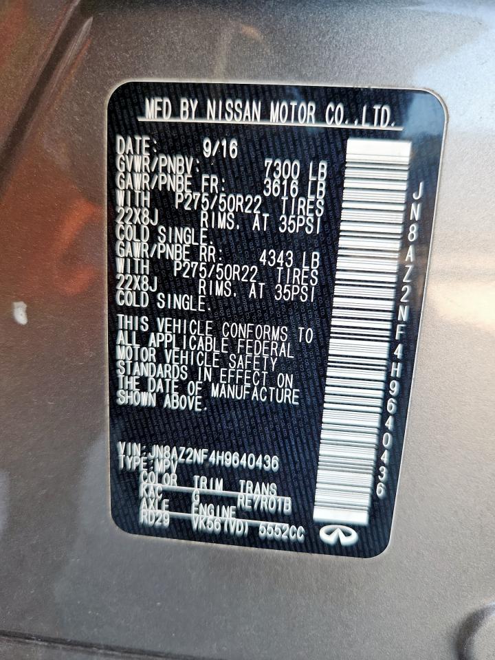 2017 Infiniti Qx80 Base VIN: JN8AZ2NF4H9640436 Lot: 91476135