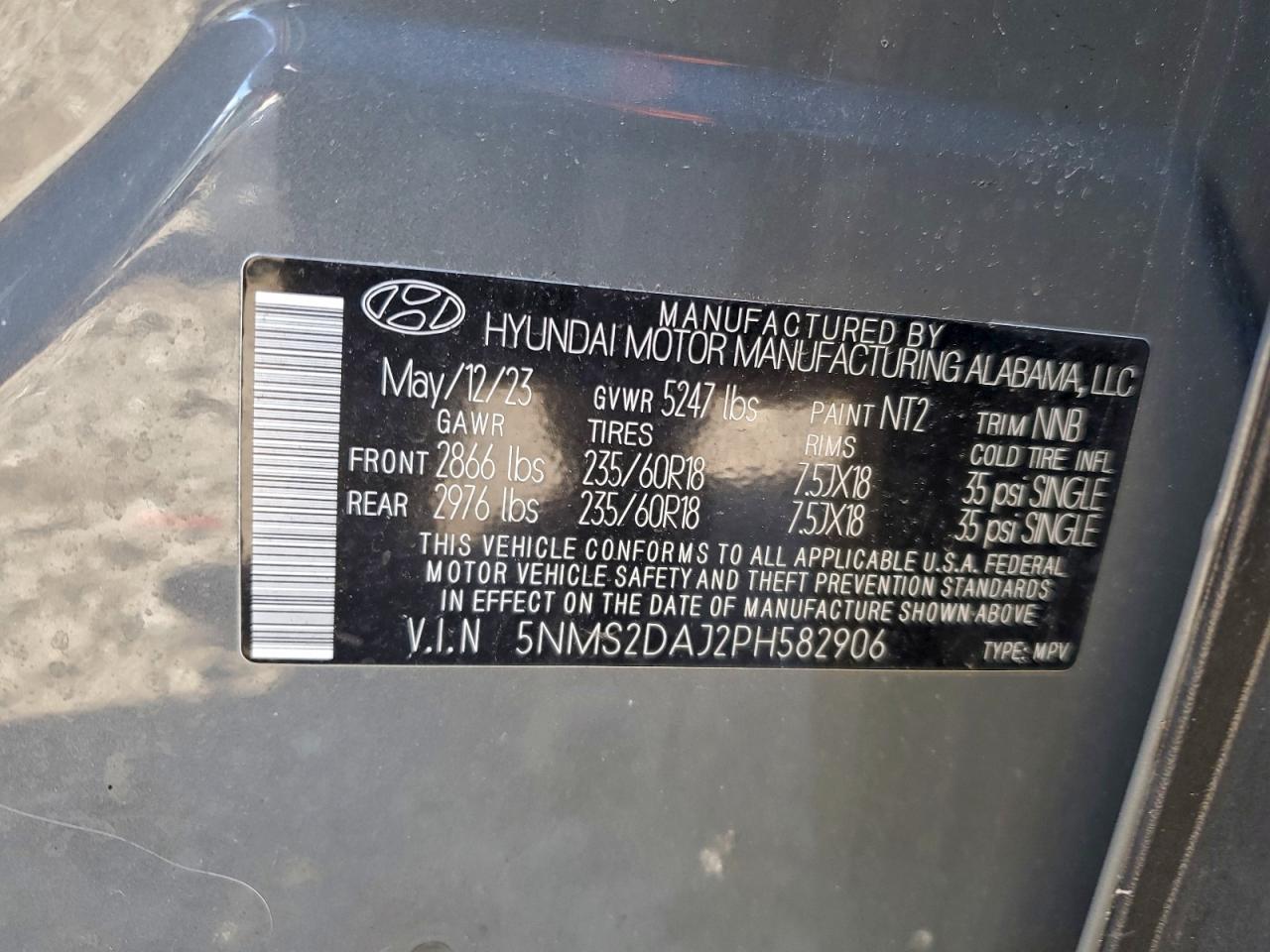 2023 Hyundai Santa Fe Sel VIN: 5NMS2DAJ2PH582906 Lot: 94085305