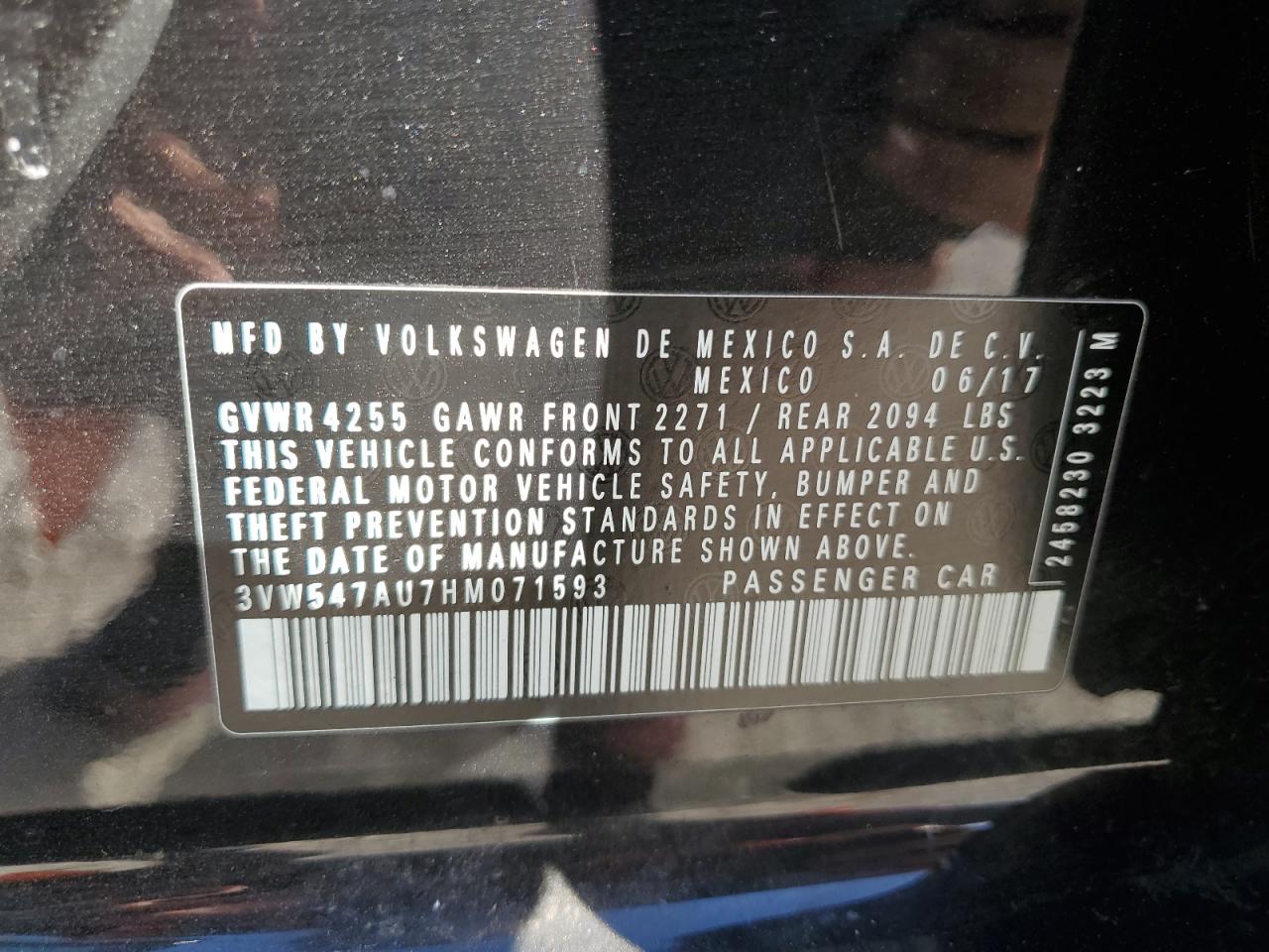 2017 Volkswagen Gti Sport VIN: 3VW547AU7HM071593 Lot: 85430585