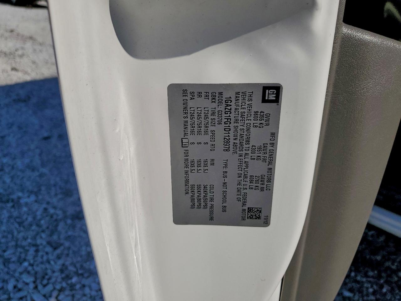 2013 Chevrolet Express G3500 Lt VIN: 1GAZG1FG1D1128978 Lot: 92739115