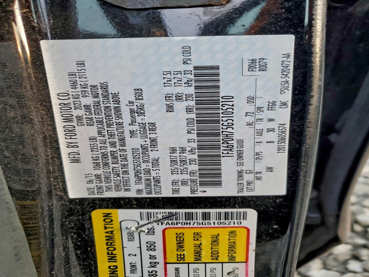 2016 Ford Fusion Se VIN: 1FA6P0H75G5105210 Lot: 93555835