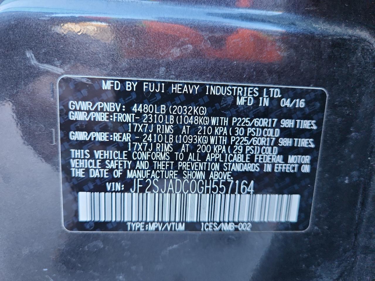 2016 Subaru Forester 2.5I Premium VIN: JF2SJADC0GH557164 Lot: 92634245