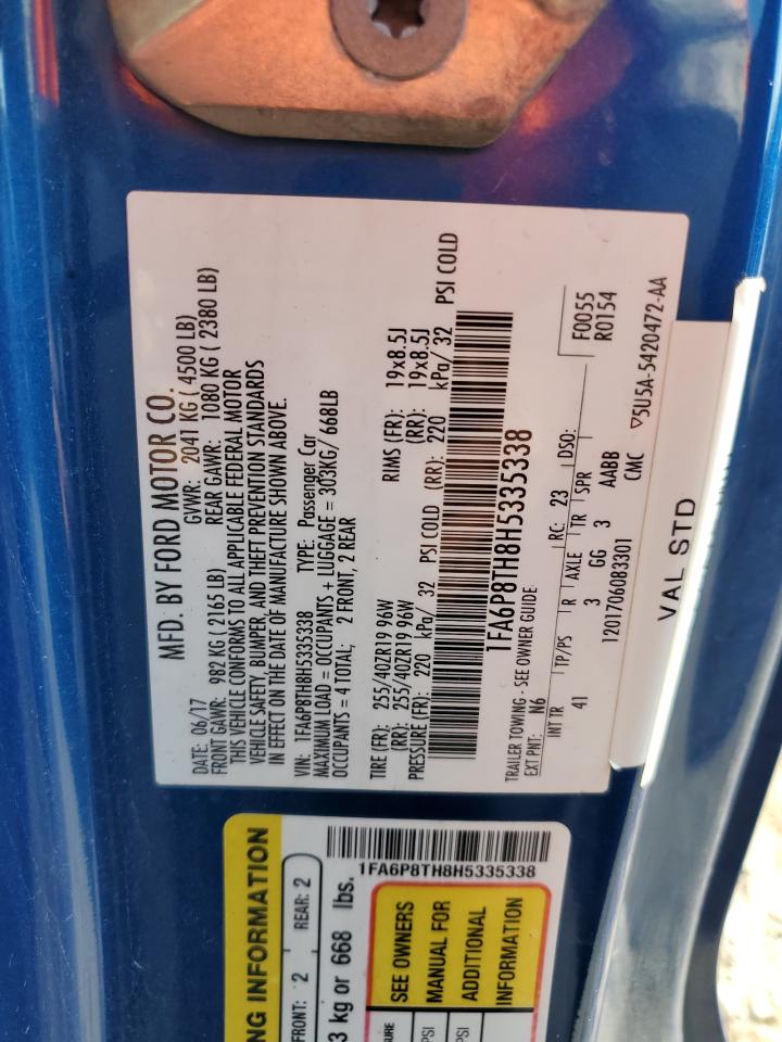 2017 Ford Mustang VIN: 1FA6P8TH8H5335338 Lot: 91377865