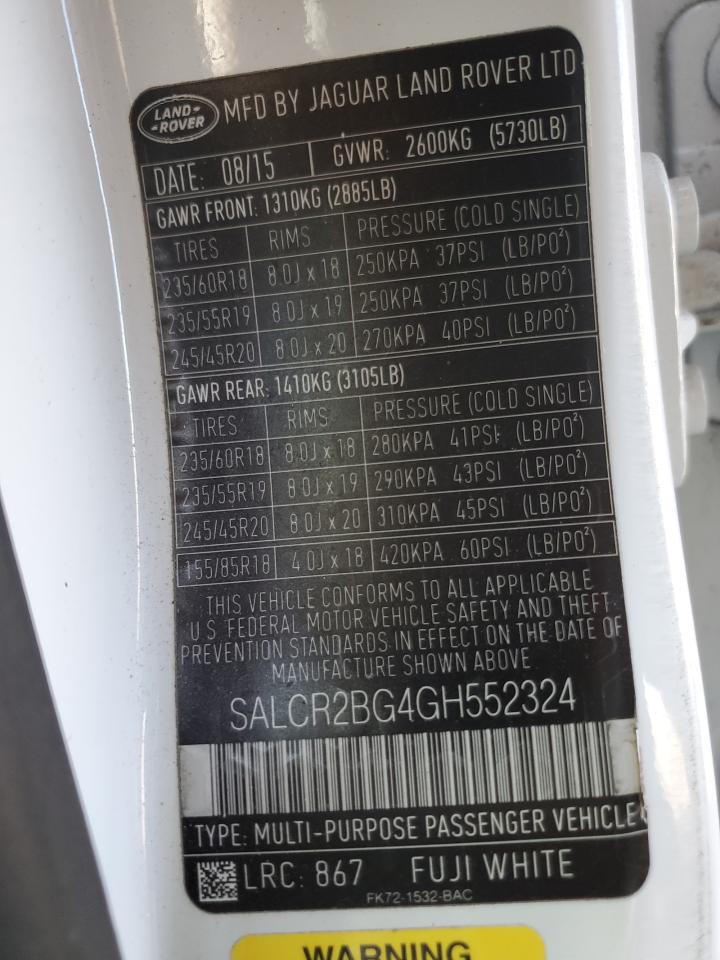 2016 Land Rover Discovery Sport Hse VIN: SALCR2BG4GH552324 Lot: 92699555