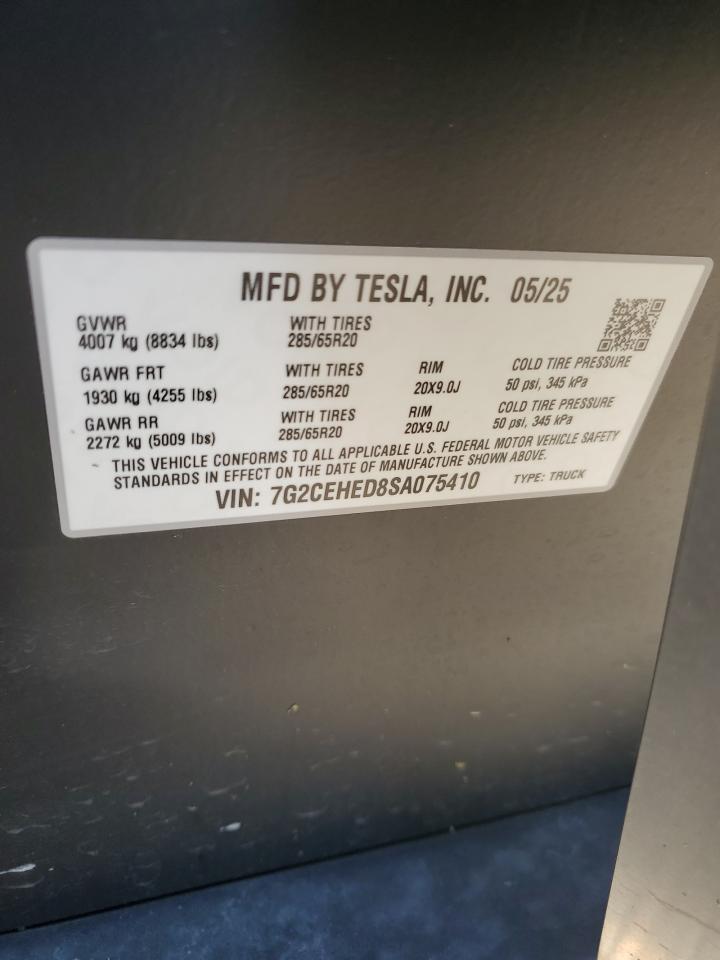 2025 Tesla Cybertruck VIN: 7G2CEHED8SA075410 Lot: 82667115