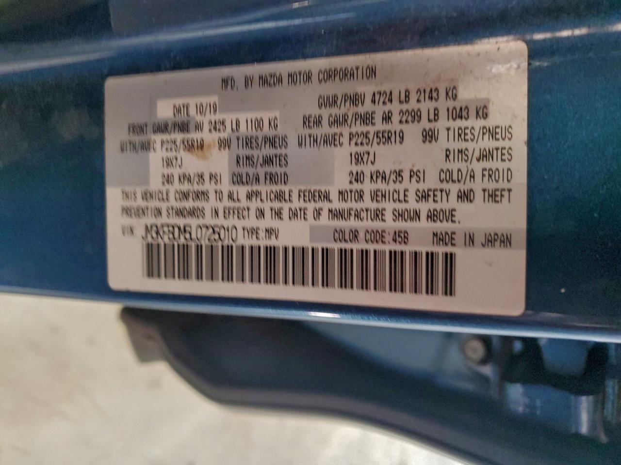 2020 Mazda Cx-5 Grand Touring VIN: JM3KFBDM5L0725010 Lot: 94240645