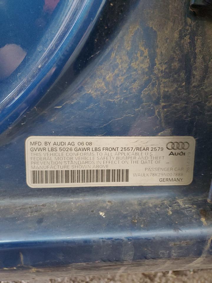 2009 Audi A4 3.2 Quattro VIN: WAULK78K29N007888 Lot: 90240565