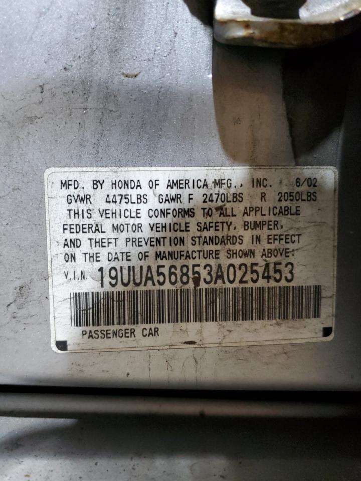 2003 Acura 3.2Tl Type-S VIN: 19UUA56853A025453 Lot: 92678675