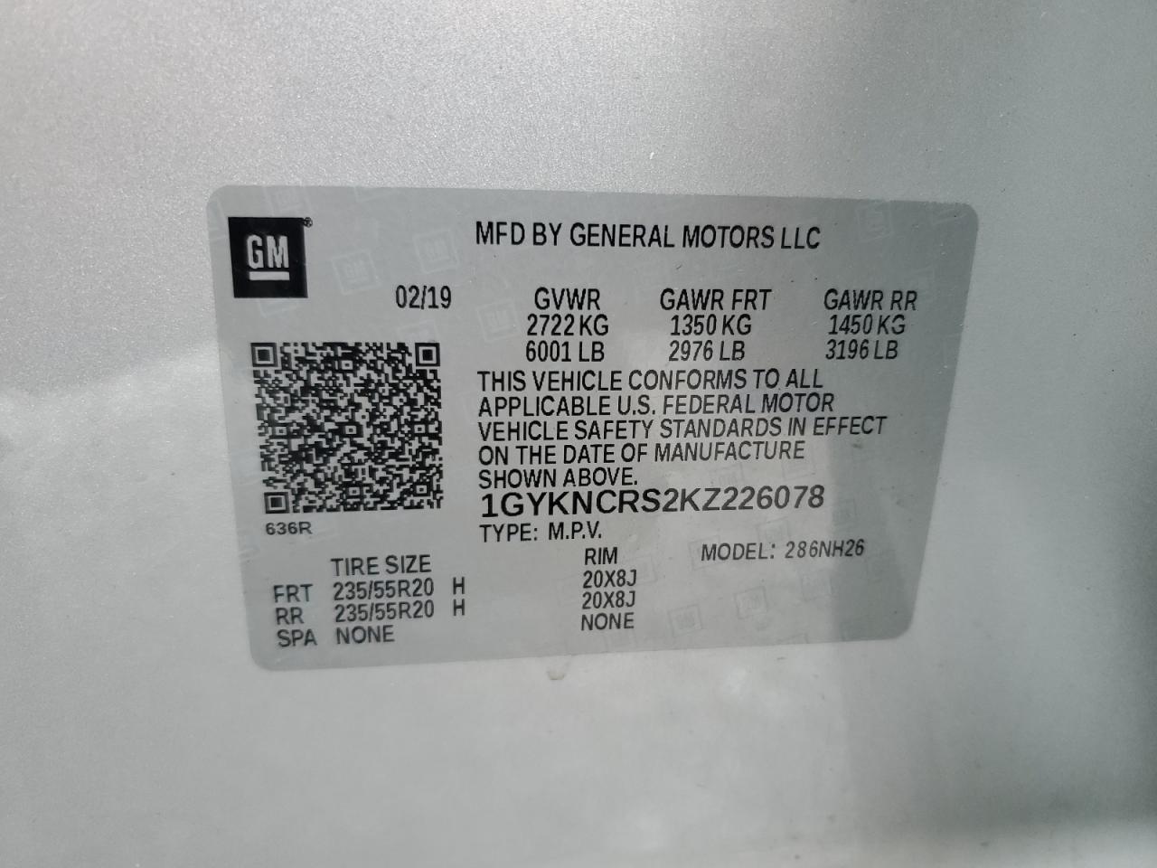 2019 Cadillac Xt5 Luxury VIN: 1GYKNCRS2KZ226078 Lot: 93115765