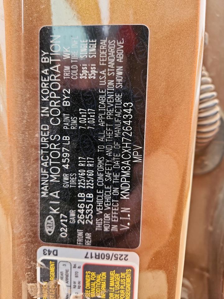 2017 Kia Sportage Lx VIN: KNDPM3ACXH7264343 Lot: 93309355