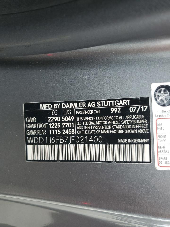 2018 Mercedes-Benz E 400 VIN: WDD1J6FB7JF021400 Lot: 93250385